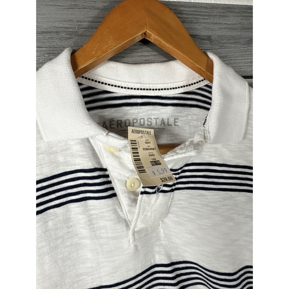 Vintage Aeropostale Polo Shirt Mens XS White Striped Short Sleeve  NEW - Picture 2 of 6